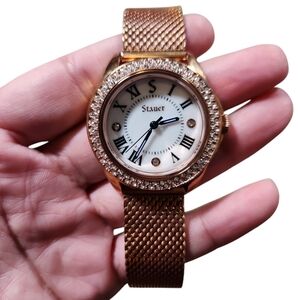 Stauer 30402 Rose Gold Mesh Band Bling Trim Watch